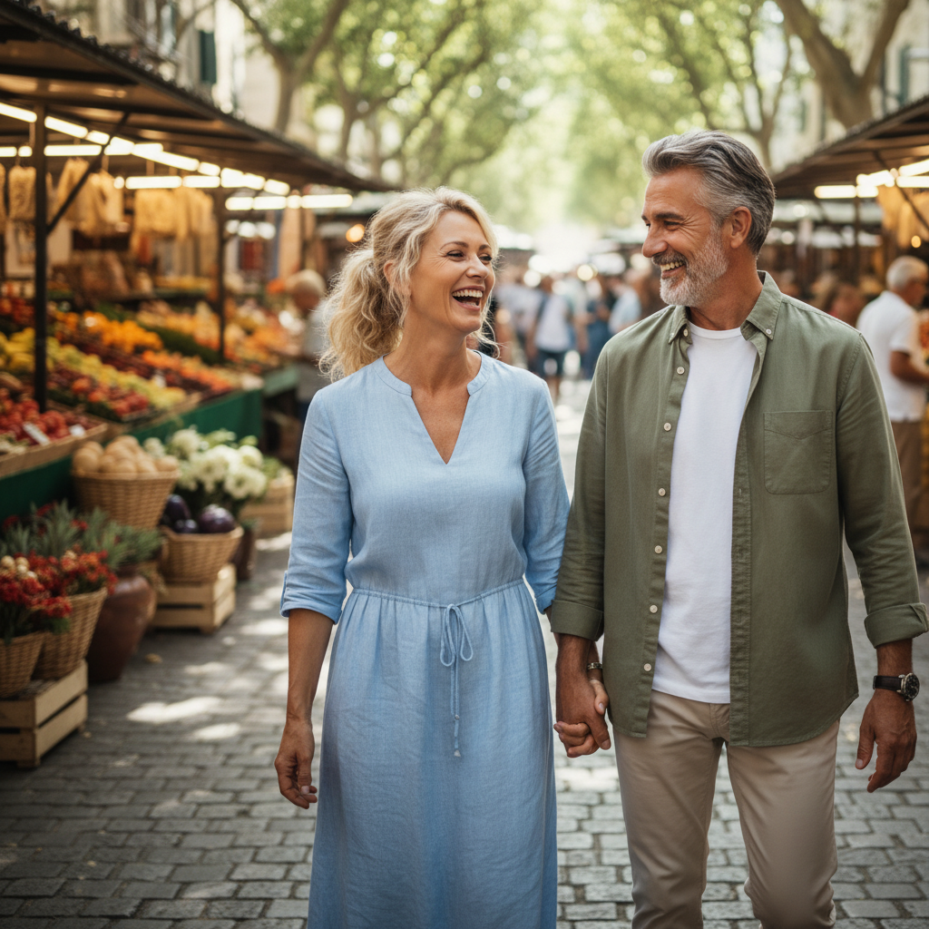 Couple walking together outdoors